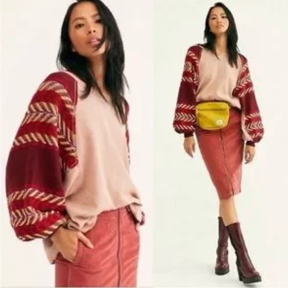 Free People Rainbow Dreams Balloon Sleeve Oversized  Sweater